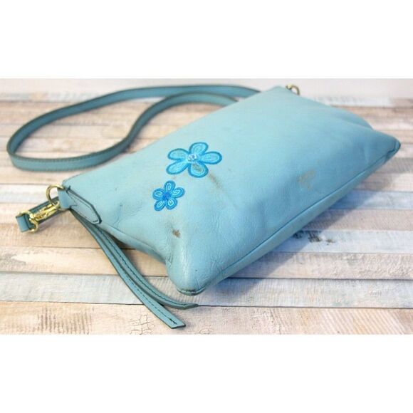 Fossil EMBROIDERED BLUE GENUINE LEATHER CROSSBODY SHOULDER BAG MESSENGER BAG - Picture 6 of 10